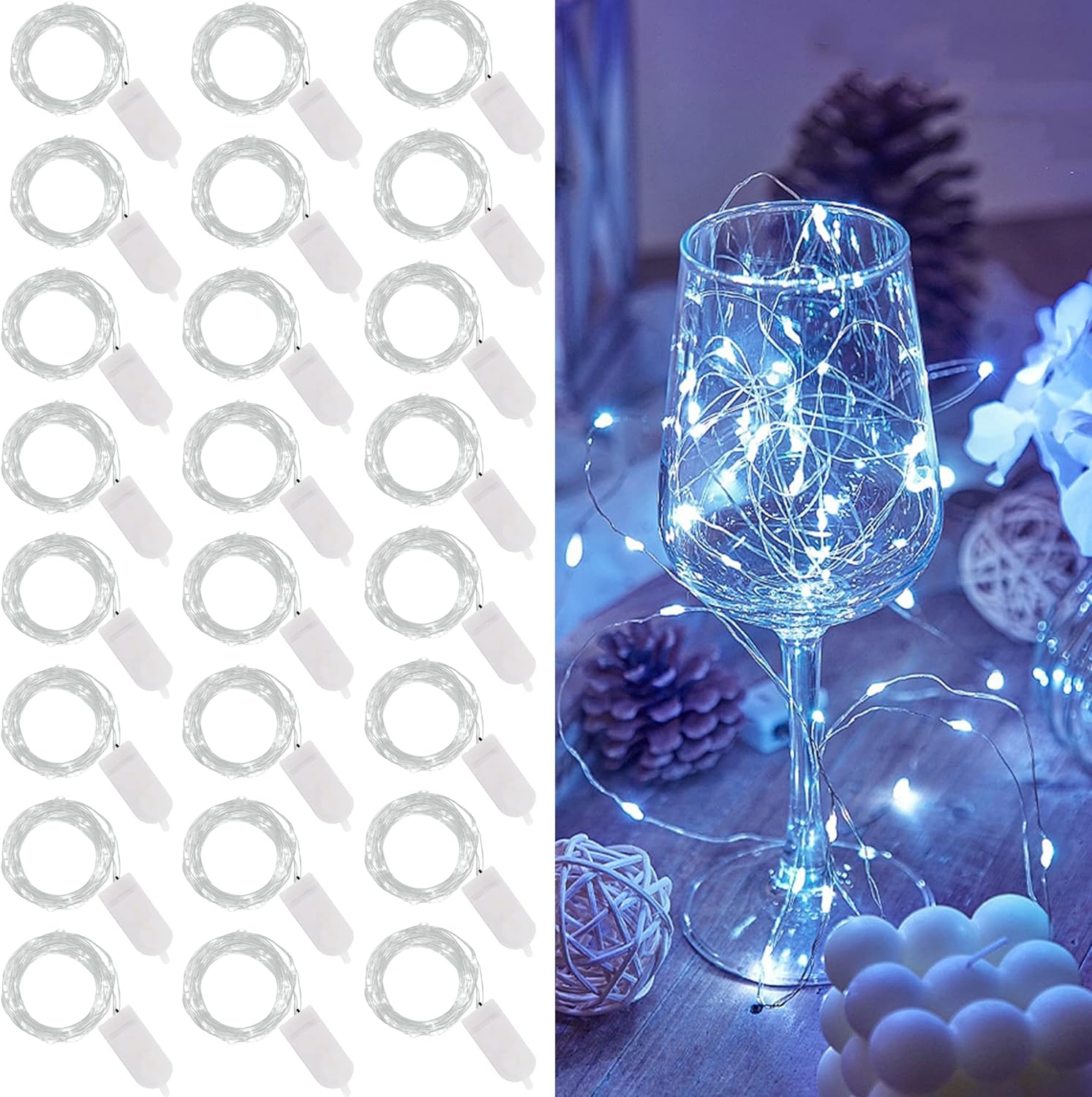 WATERGLIDE 24 Pack Fairy Lights Battery Operated (Included), 6.5ft 20 LED Mini S...