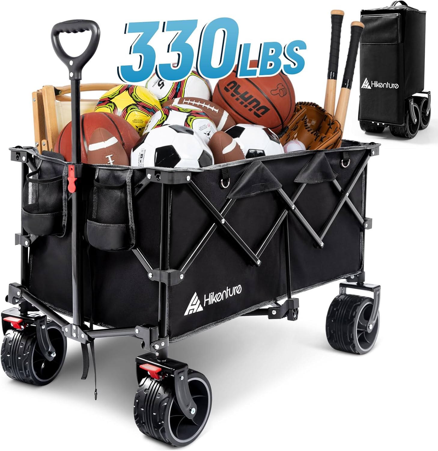 Hikenture Collapsible Wagon Cart, 330lbs Capacity Beach Wagon with Big Wheels fo...