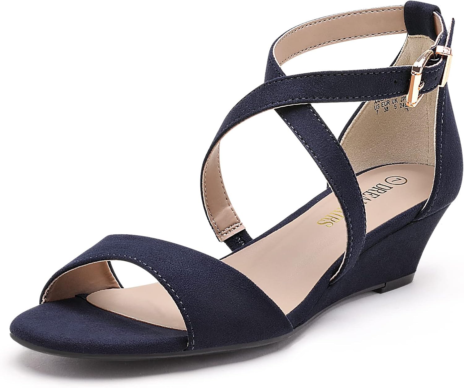 DREAM PAIRS Women's Ankle Strap Low Wedge Sandals 8 Navy Suede