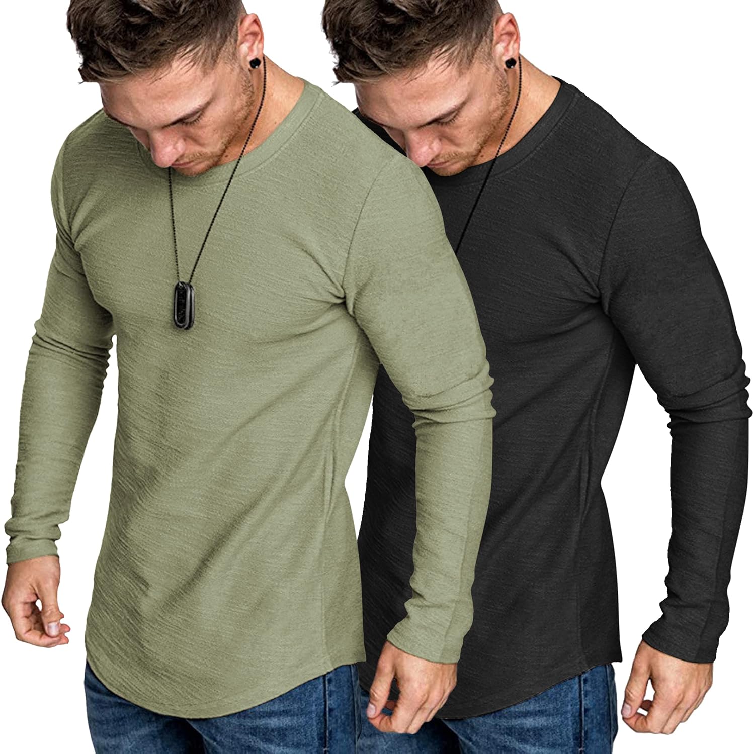 COOFANDY Men 2 Pack Muscle Fitted T Shirt Gym Workout Athletic Long Sleeves Tee...