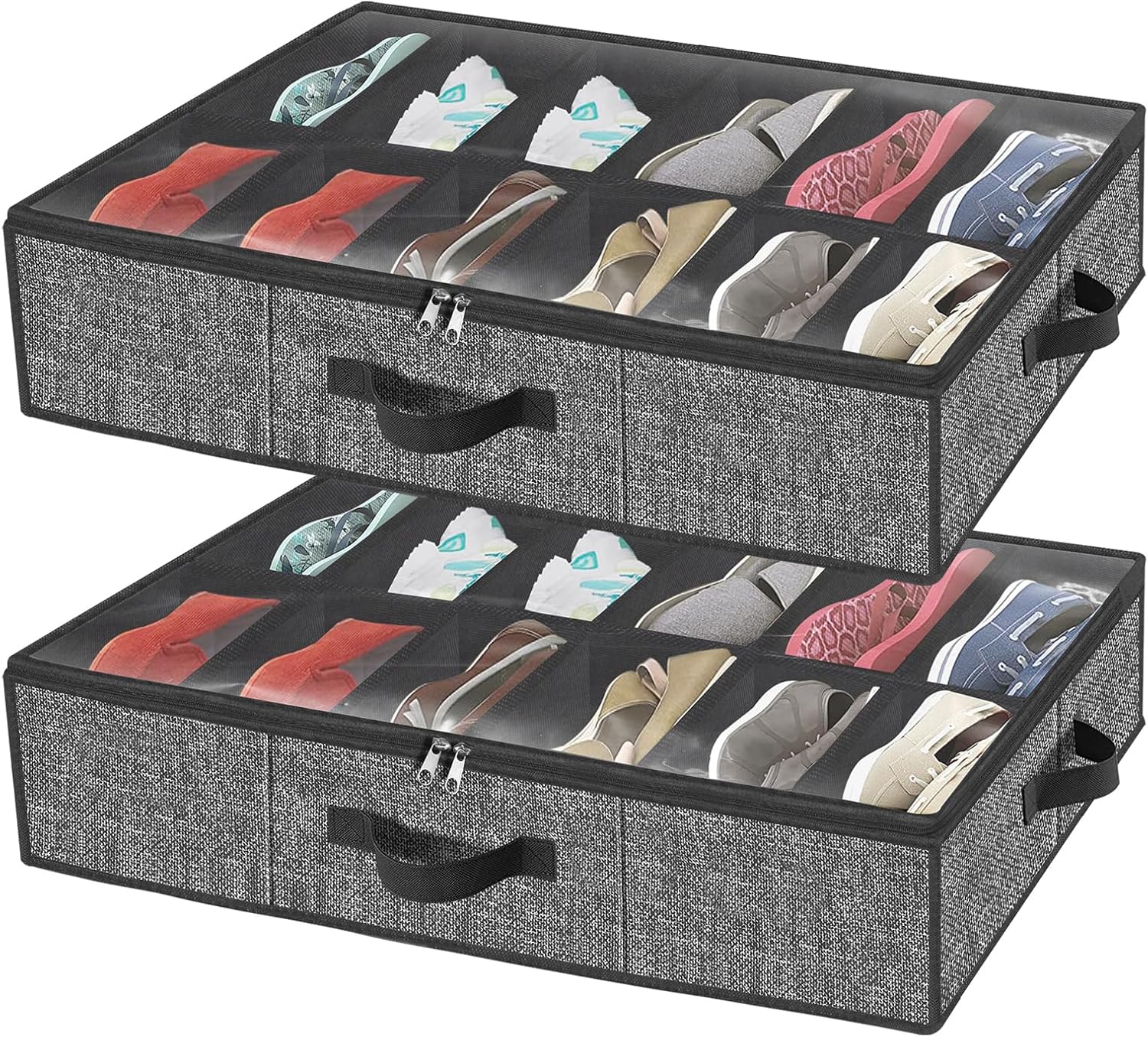 Under Bed Shoe Storage Organizer for Closet Fits 24 Pairs-Sturdy Underbed Shoe S...