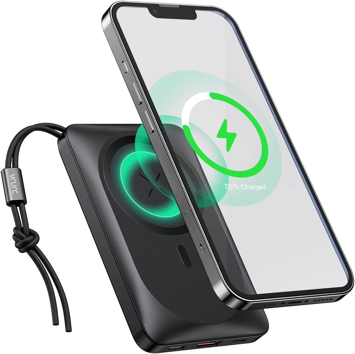 VRURC Wireless Power Bank,10000mAh Portable Quick Charge, USB C PD 20W & QC 22.5...