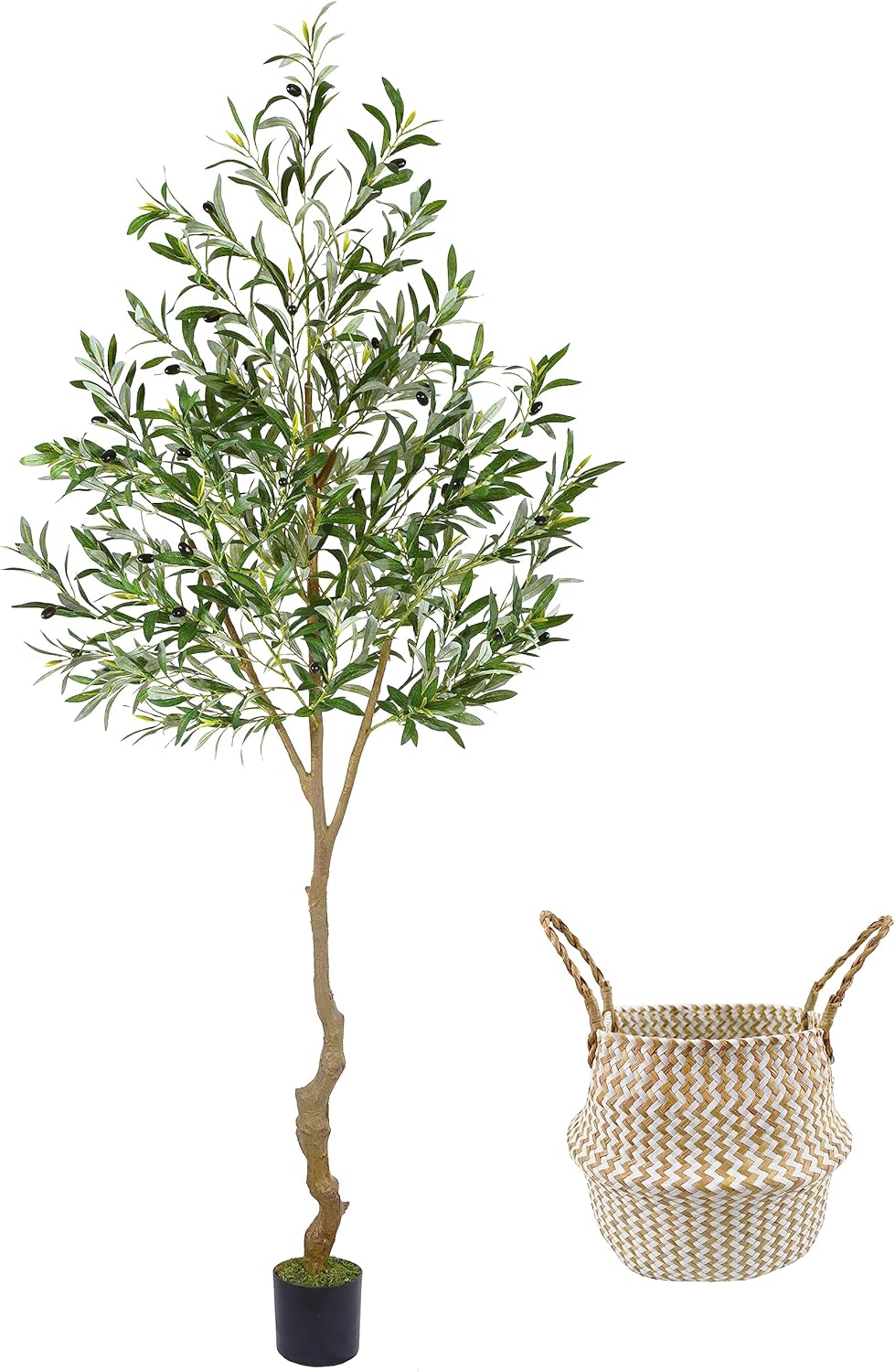 Artificial Olive Tree, 7ft Tall Fake Olive Leaves Plant with Basket, Indoor Outd...