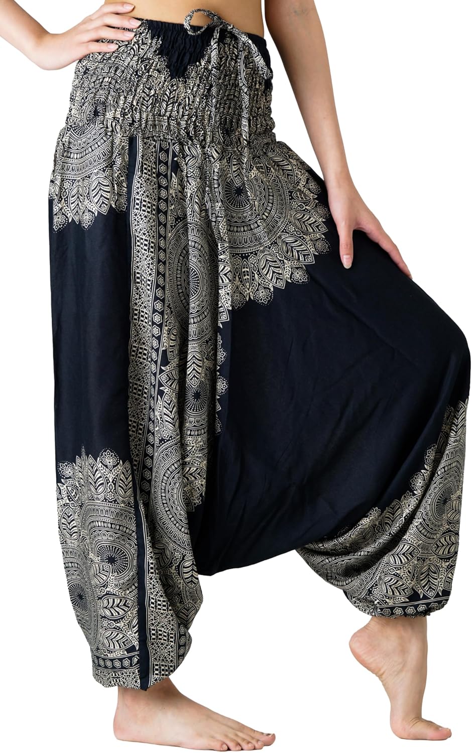 B BANGKOK PANTS Women's Harem Pants Jumpsuit Hippie Clothes Hippierose Black One...