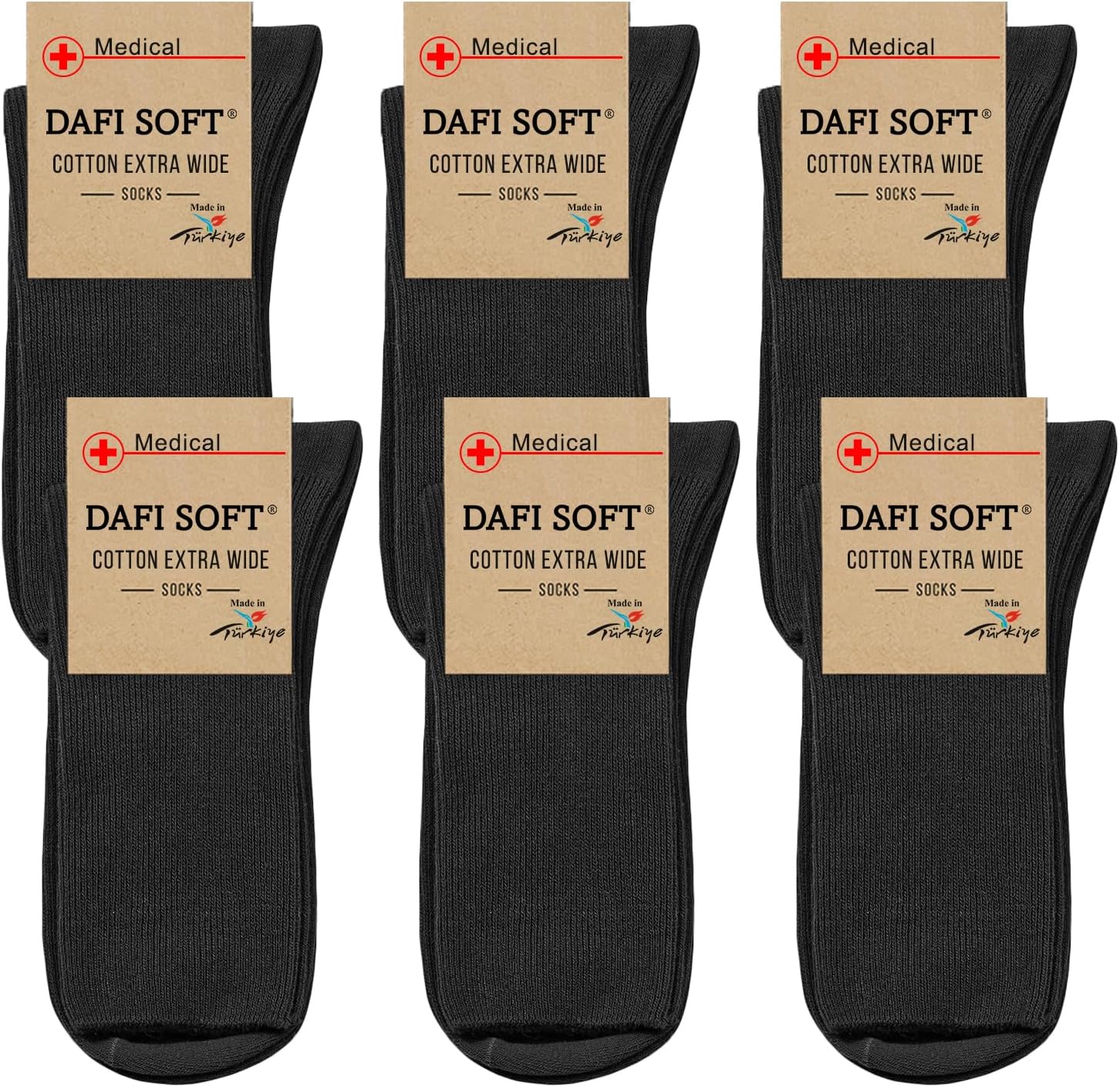 Dafi soft 6 Pairs Diabetic Extra Wide Socks, Cotton, Made in Turkey 6-8 6 Pairs...