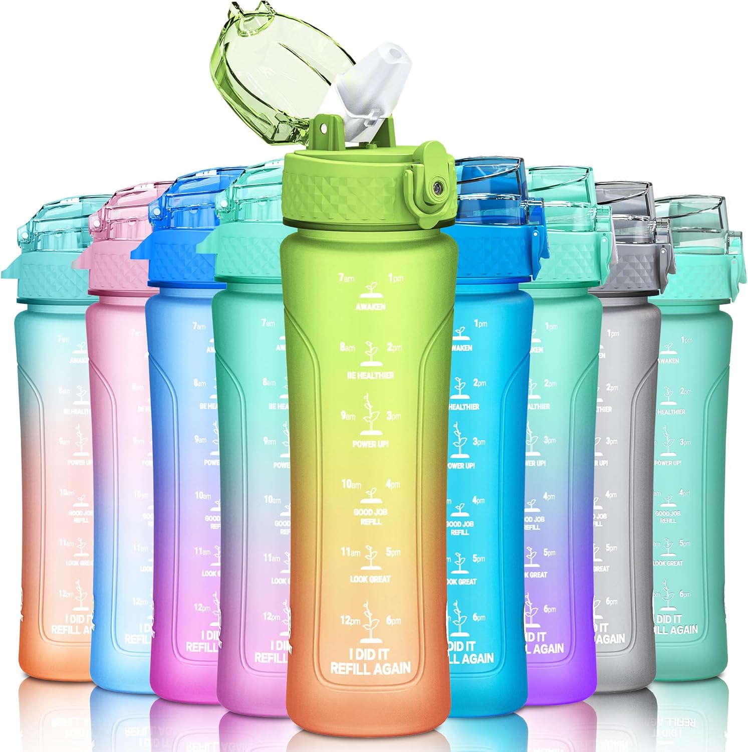 KITART 450ml Kids Sports Water Bottles for School with Straw Lid (Green Orange)...