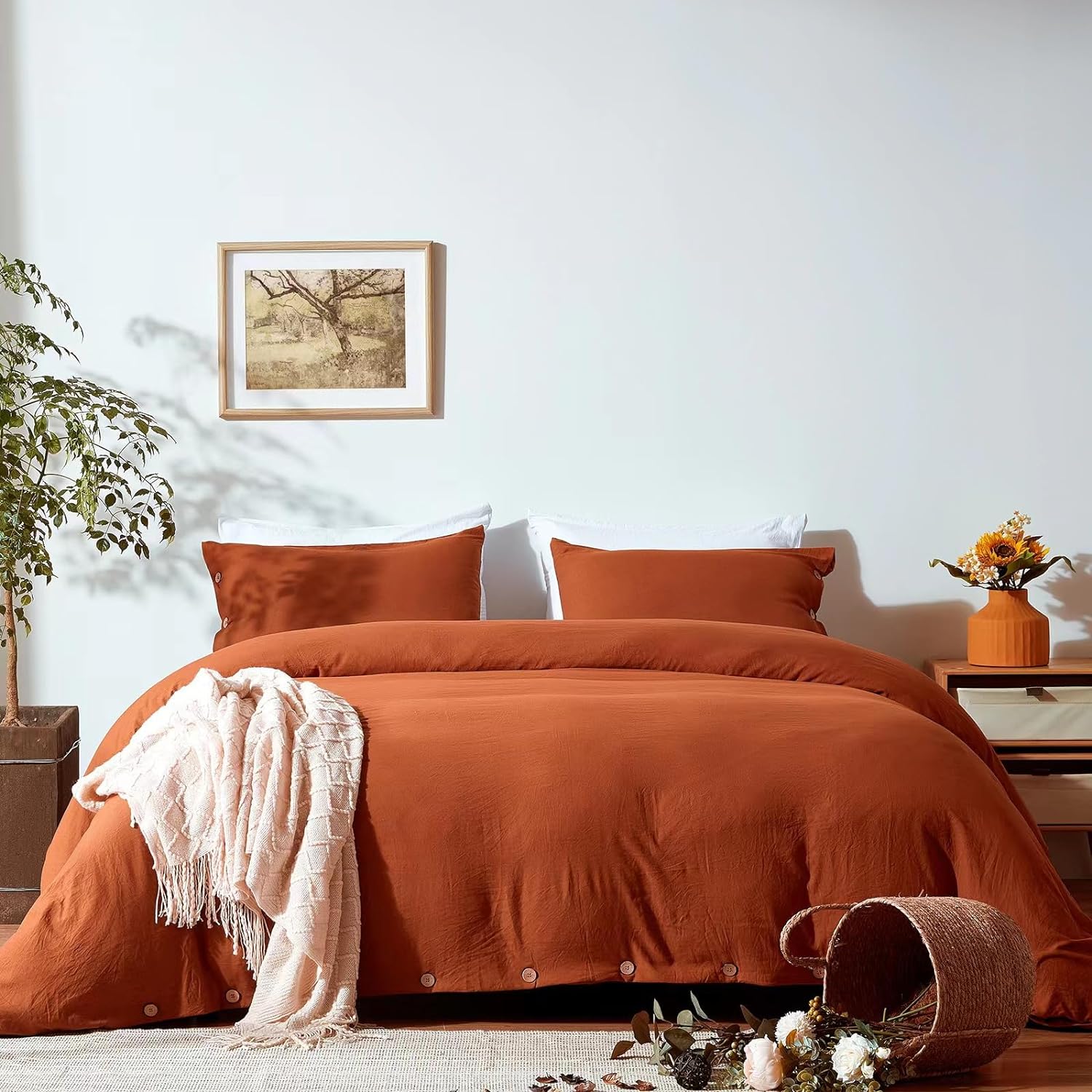 NexHome Burnt Orange Duvet Cover Sets King Size 3 Piece Double Brushed Microfibe...