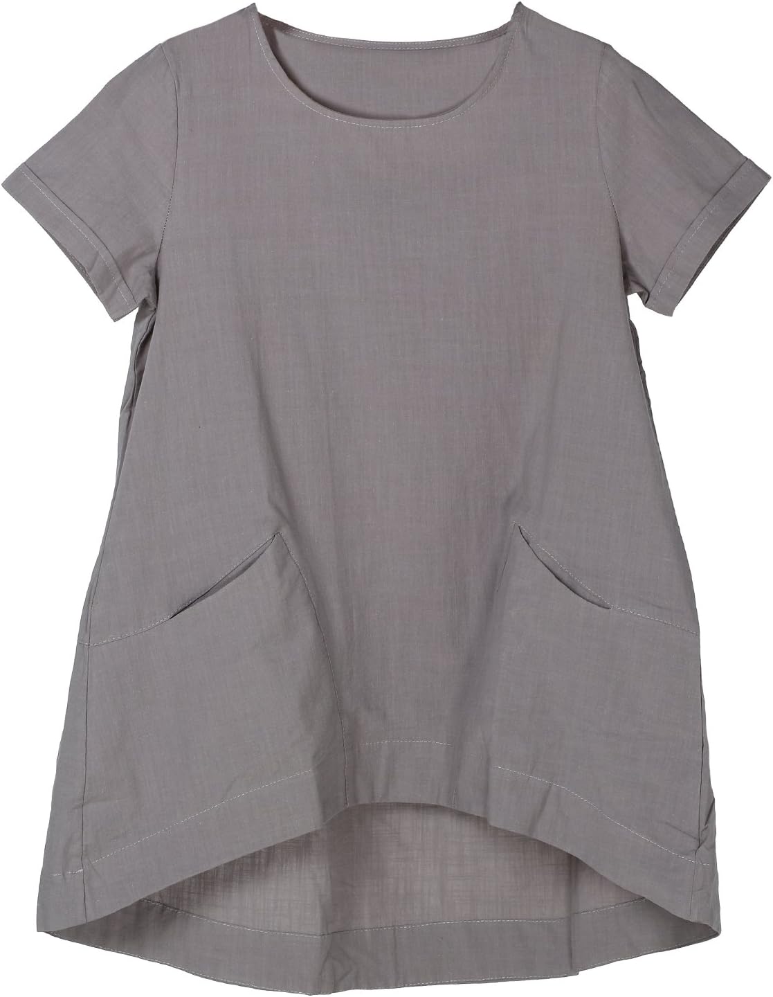 Minibee Women's Cotton Linen Short Sleeve Tunic/Top Tees X-Large Gray