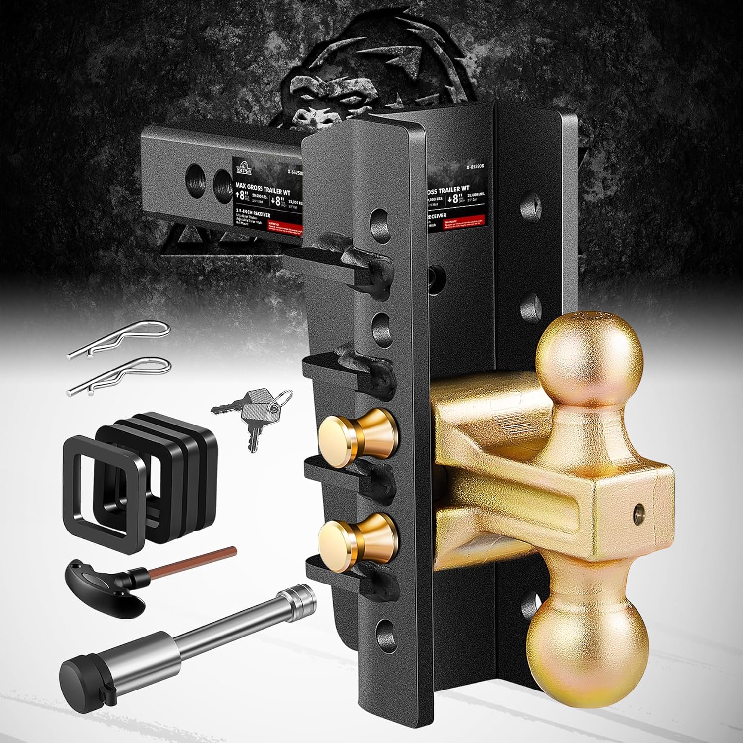 Adjustable Trailer Hitch Fits 2.5-Inch Receiver,8-Inch Drop/Rise,2"&2-5/16" Ball...