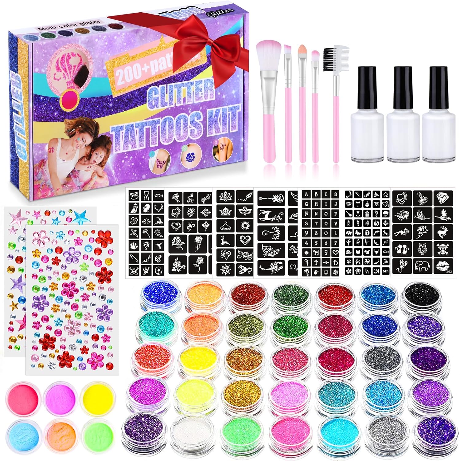 Glitter Tattoos for Kids, Girls Temporary Glitter Tattoo Kit, 41 Colours Glitter...