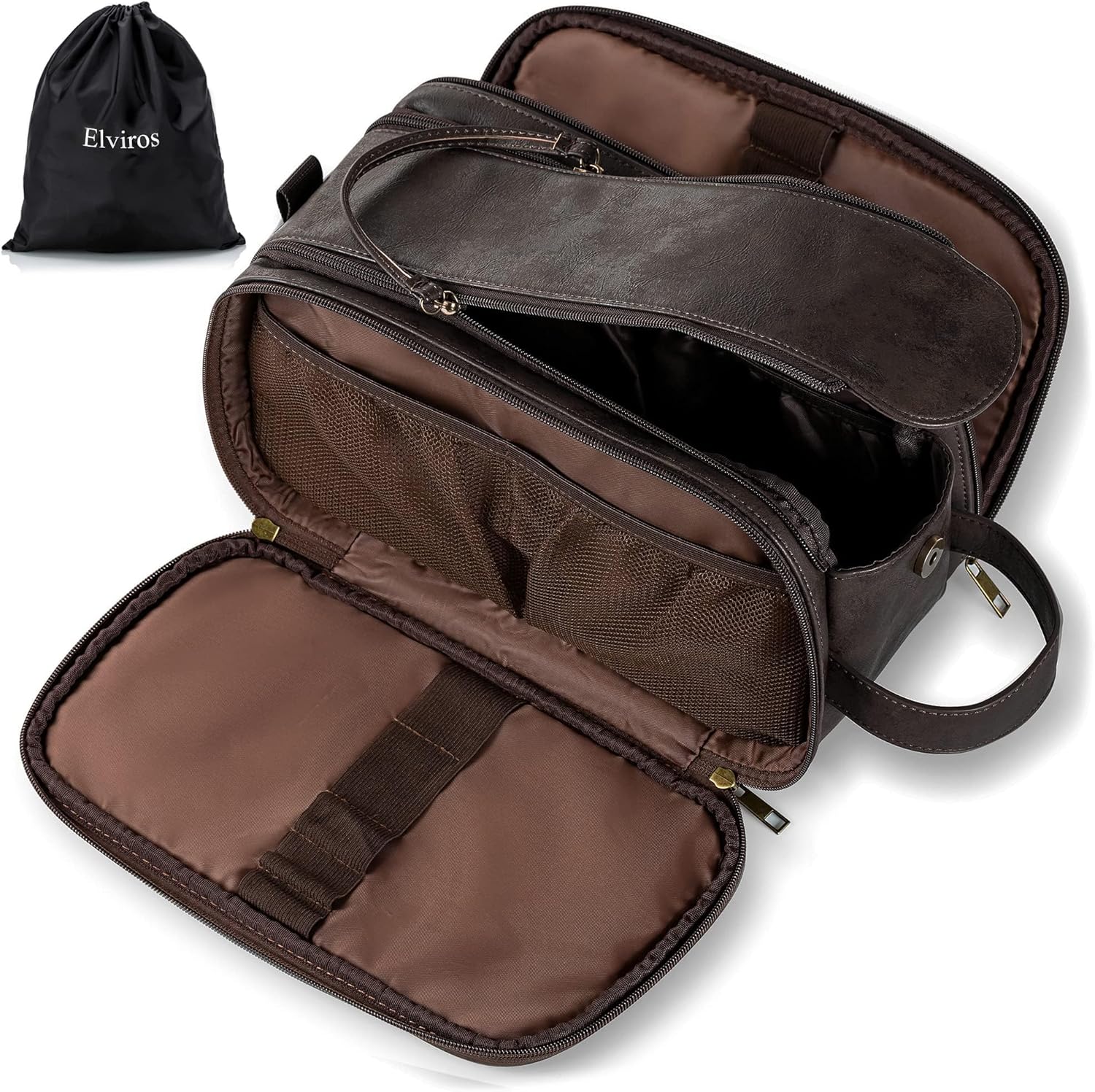 Water-Resistant Leather Toiletry Bag, Special Travel Wash Bag for Men, Large Sha...