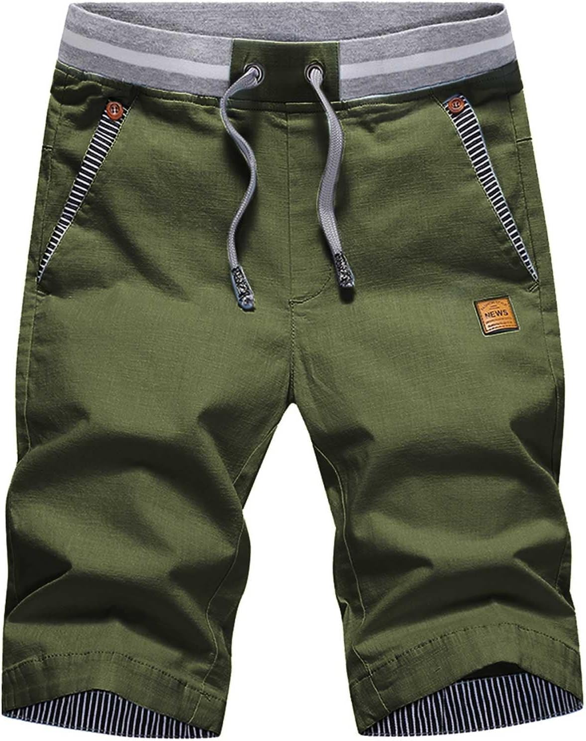 JustSun Mens Summers Cotton Casual Shorts Elastic Waist Pockets M Green