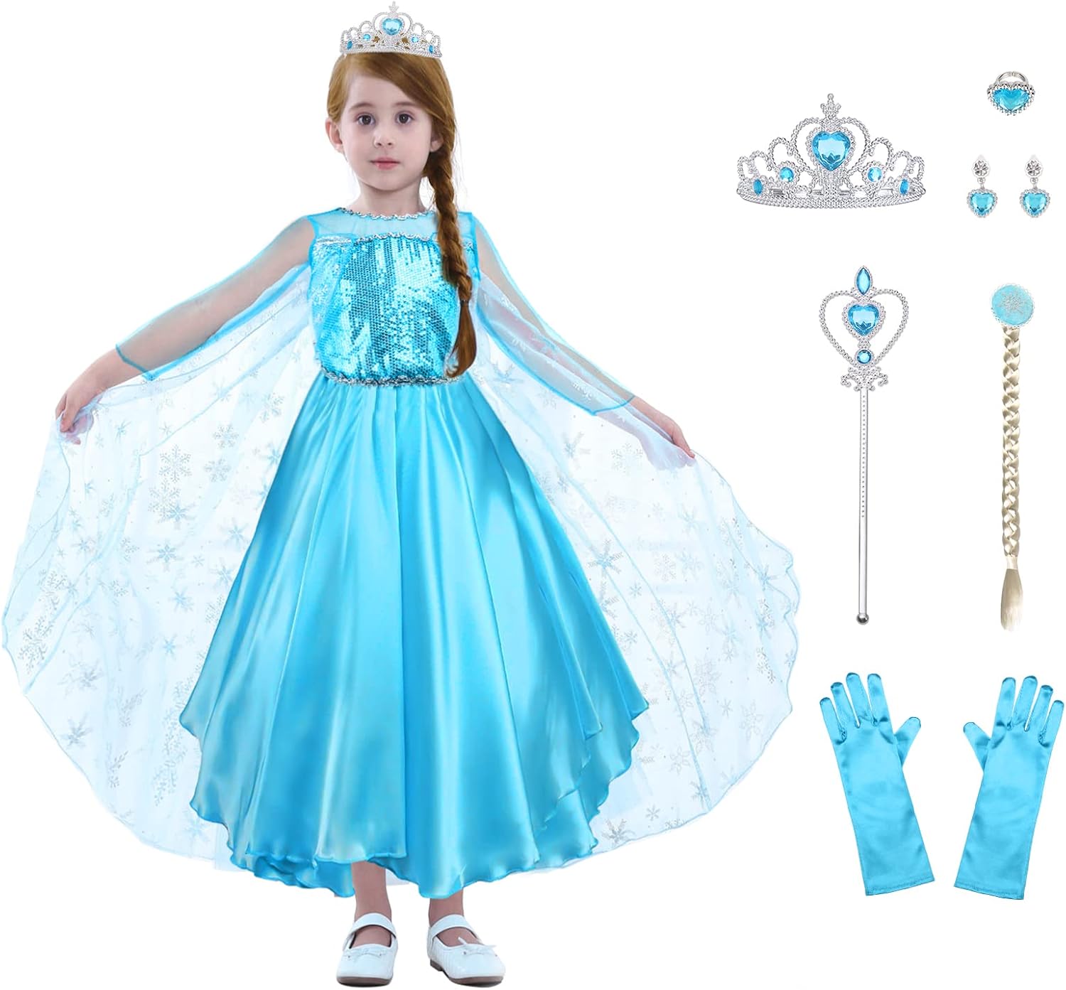 URAQT Elsa Costume, Special Princess Dress with Wand and Crown Tiara, Innovative...