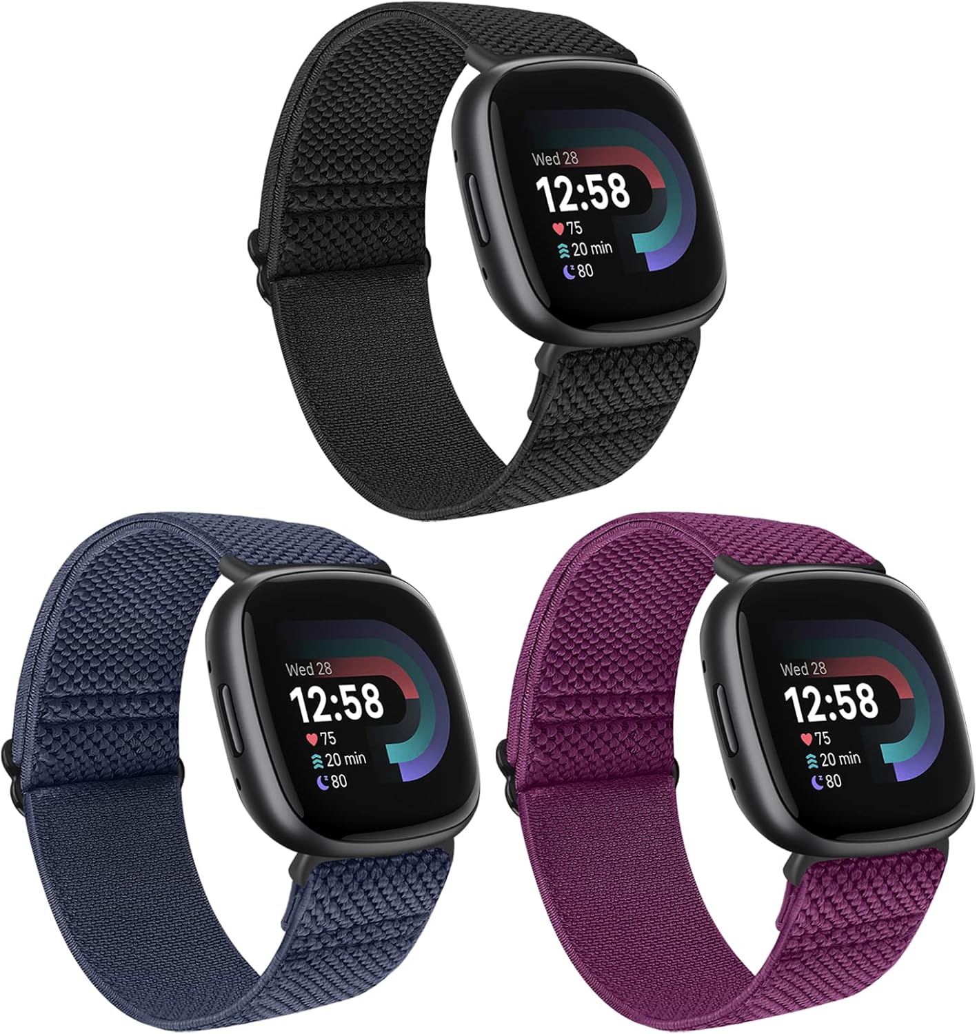 Huamanlou 3 Pack Elastic Nylon Straps Compatible with Fitbit Versa 4 Strap/Fitbi...