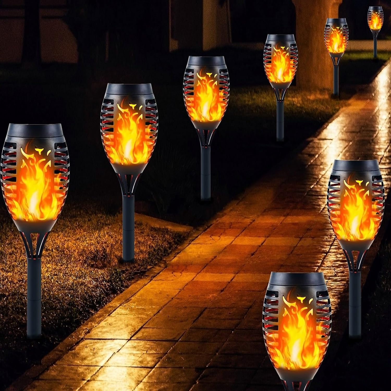 Solar Lights Outdoor Garden, 8 Pack Solar Flame Lights LED Warm Flickering Flame...