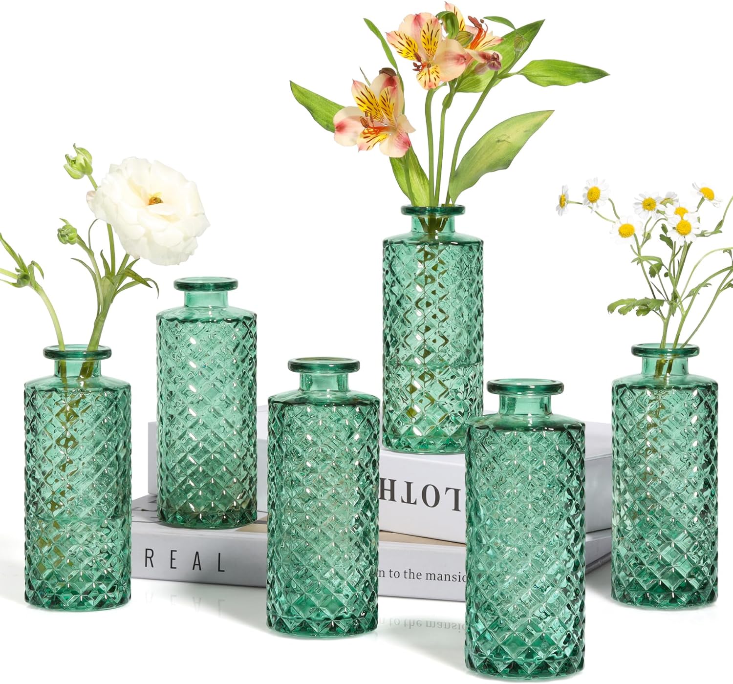 ComSaf Glass Bud Vases Set of 6, Small Diamond Bud Vases in Bulk, Mini Flowers V...