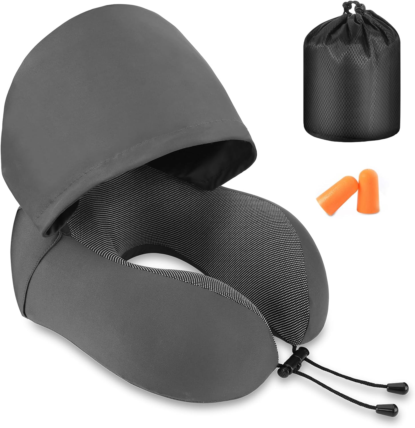 Jiancrate Travel Pillow for Neck Memory Foam, Hooded Travel Neck Pillow for Adul...