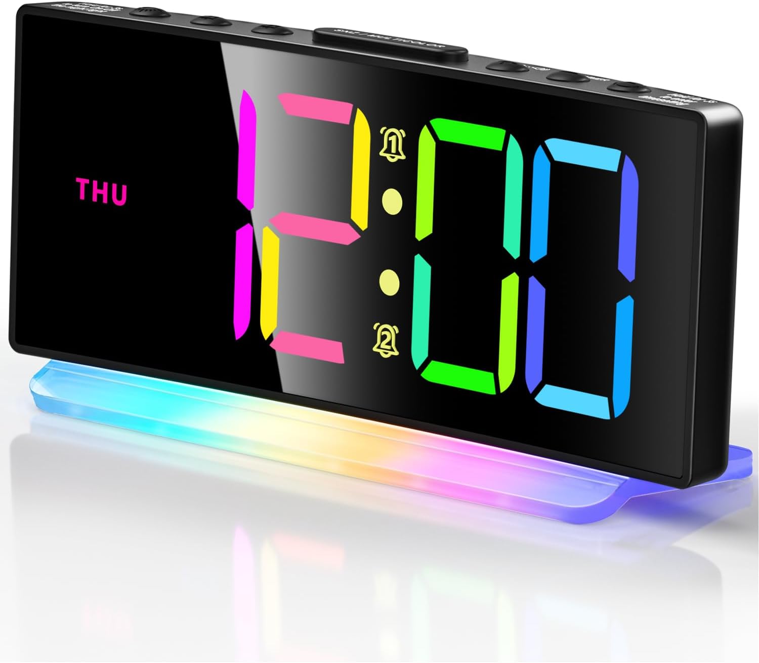 ONEWAY Digital Alarm Clock Bedside Clock Curved Led Clock RGB Colorful Silent Ki...