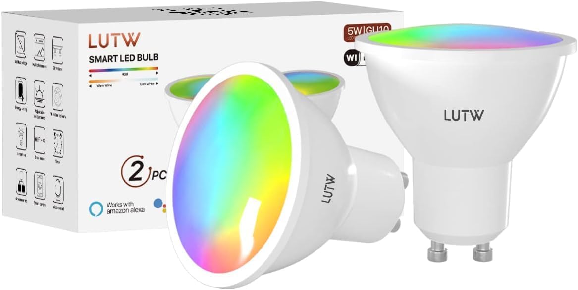 LUTW Smart Light Bulbs, WiFi＆Bluetooth GU10 Bulbs That Work with Alexa Google H...