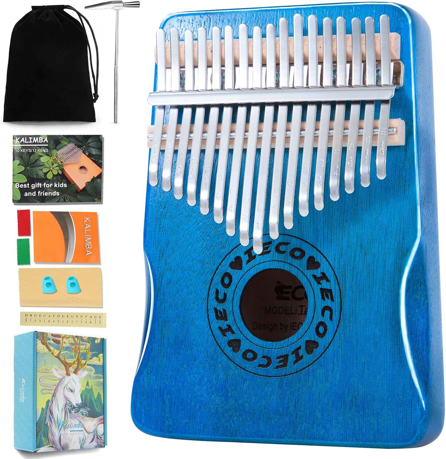 Kalimba Thumb Piano 17 Key Finger Piano Portable Mbria w/Songbook, Tuning Hammer...