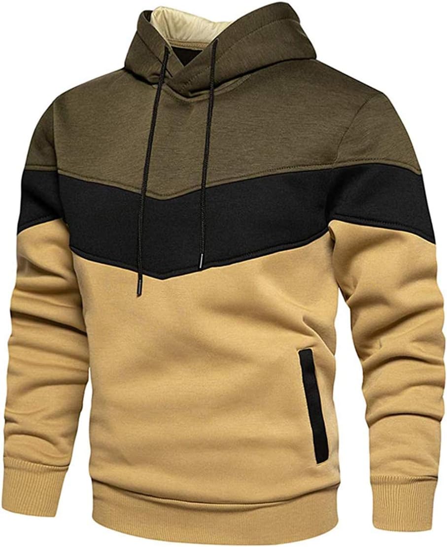 comefohome Mens Hoodie Pullover Color Block Sweatshirts Long Sleeve Hoody Drawst...