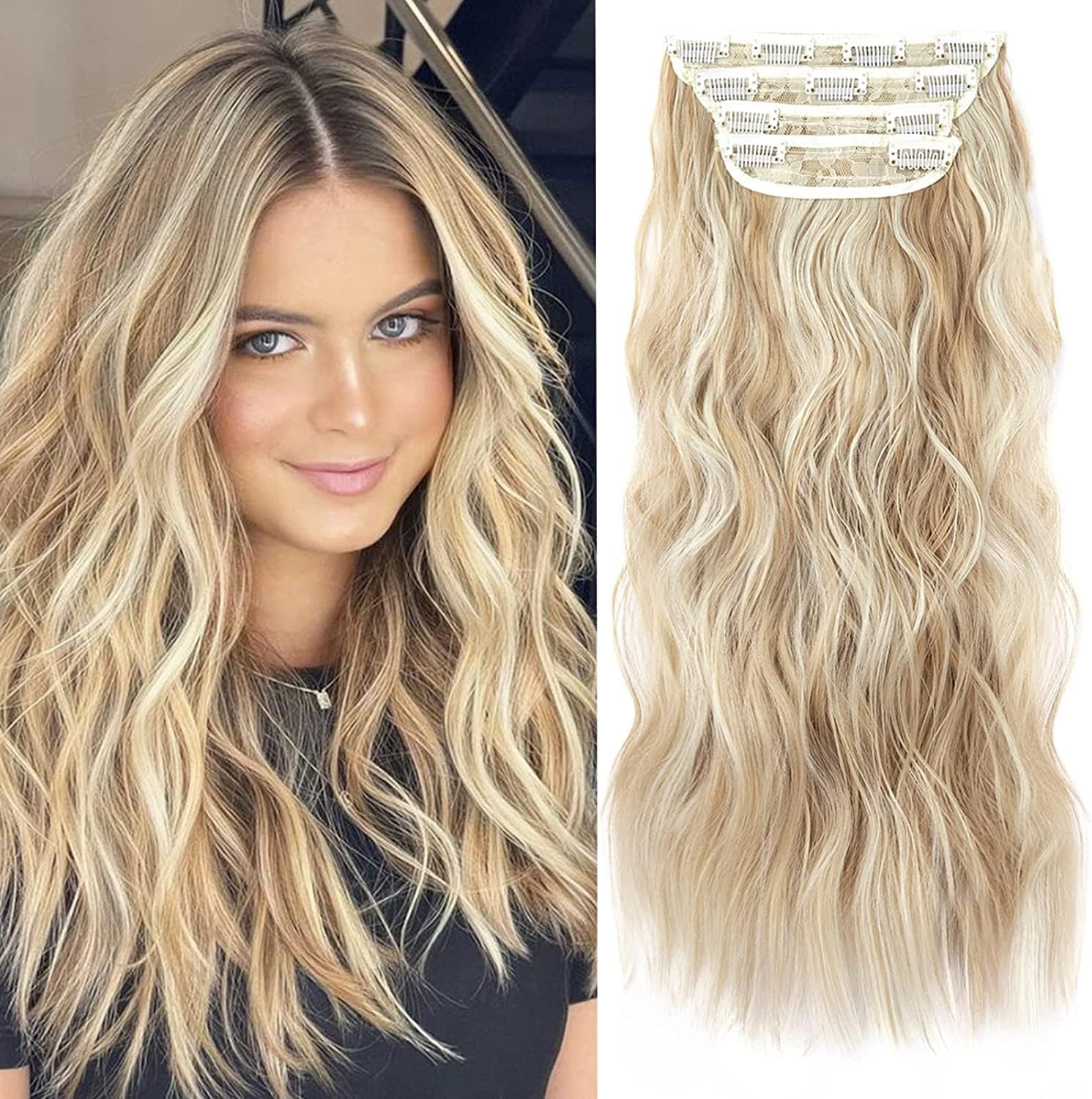 Blonde Hair Extensions, Special 4Pcs Synthetic Clip in Hair Extensions, 20 Inche...
