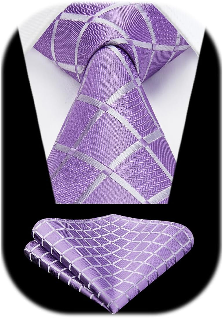 HISDERN Check Wedding Plaid Tie, Special Men's Necktie with Handkerchief, Unique...