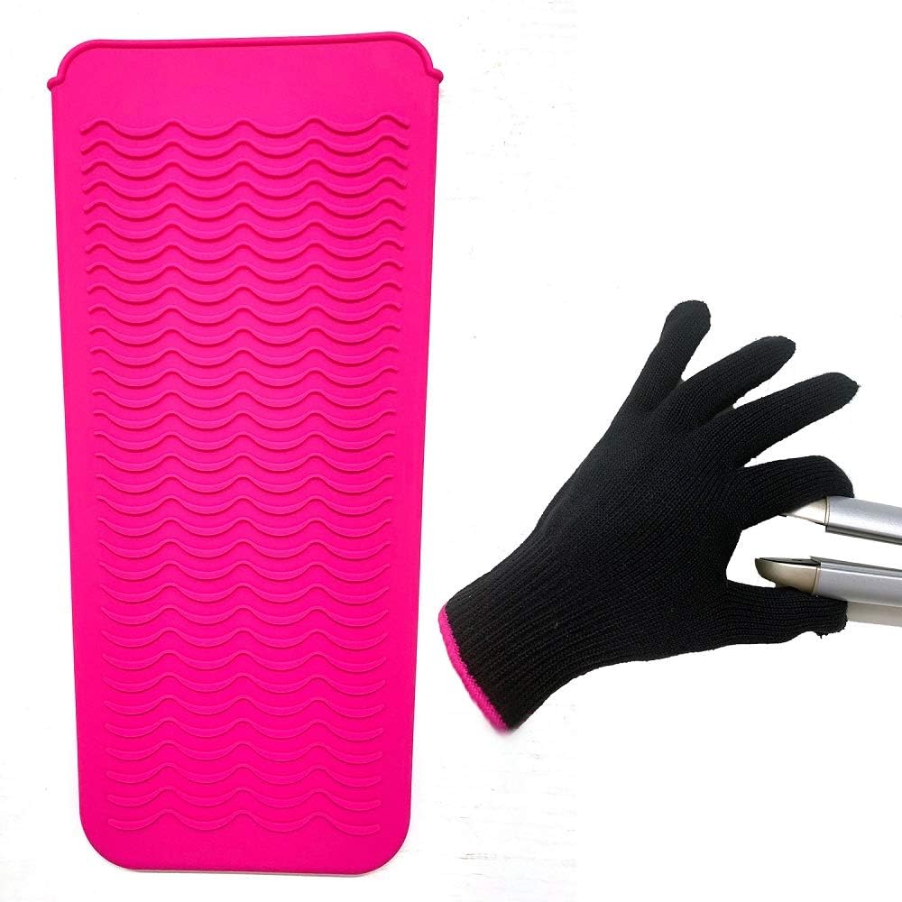 Heat Resistant Mat Pouch and Heat Resistant Glove for Curling Irons, Hair Straig...