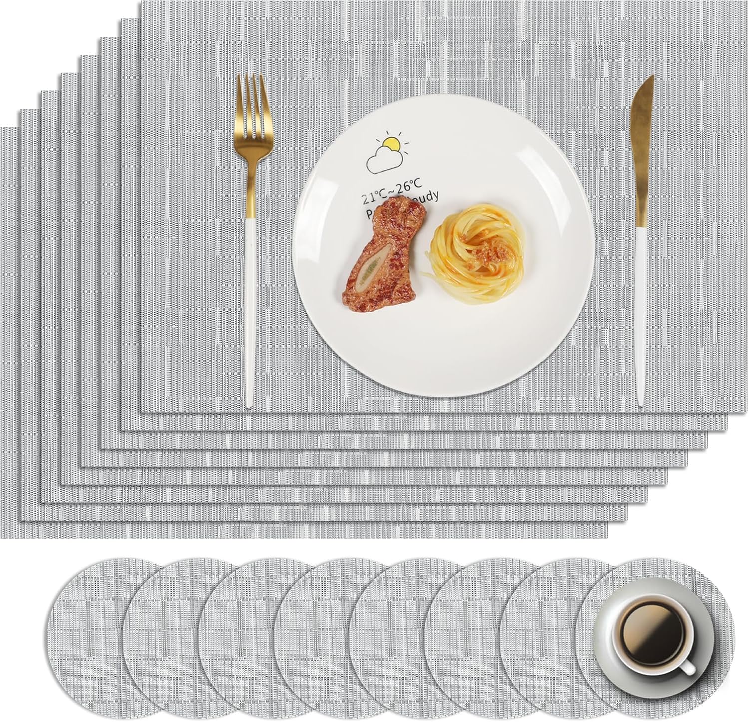 Famibay Plac Mats and Coasters for Table 8 Placemats Heat Resistant Washable Tab...
