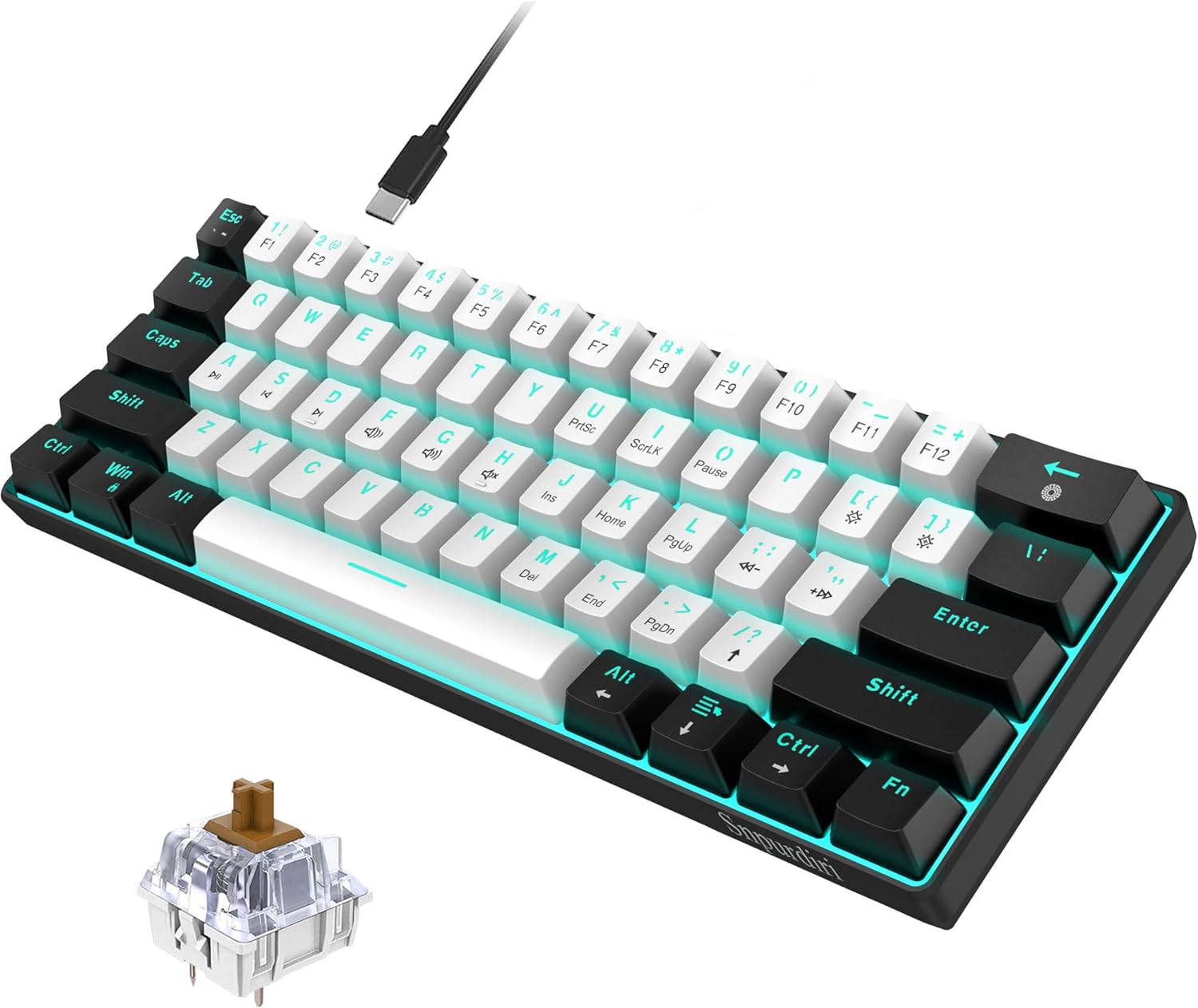 Snpurdiri 60% Wired Mechanical Gaming Keyboard, 61 Anti-Ghosting Keys, Blue LED...