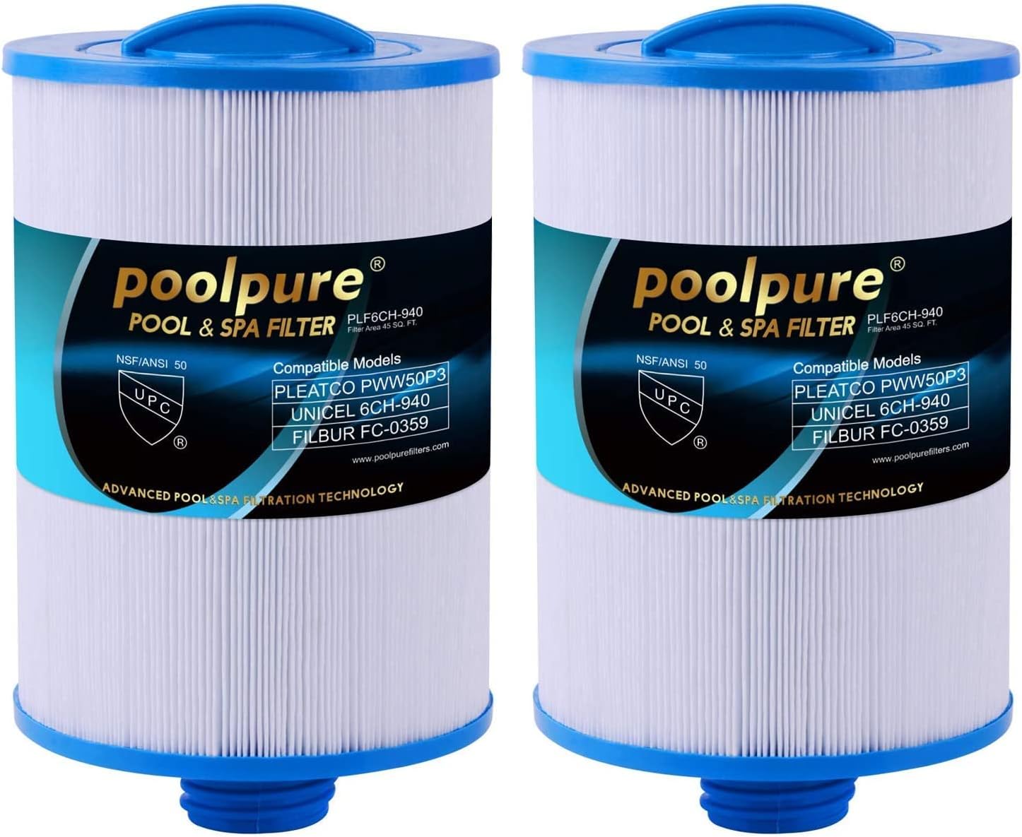 POOLPURE Spa Filters for Hot Tub, Replacement for Unicel 6CH-940, Pleatco PWW50P...