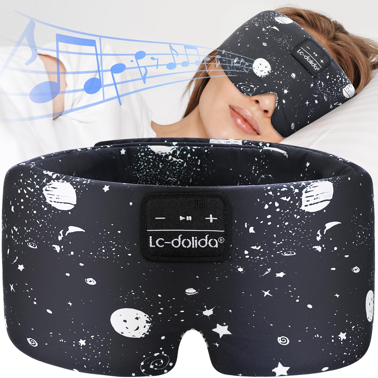 LC-dolida Bluetooth Sleep Mask with Headphones, 6A Ice Silk Bluetooth Sleeping M...