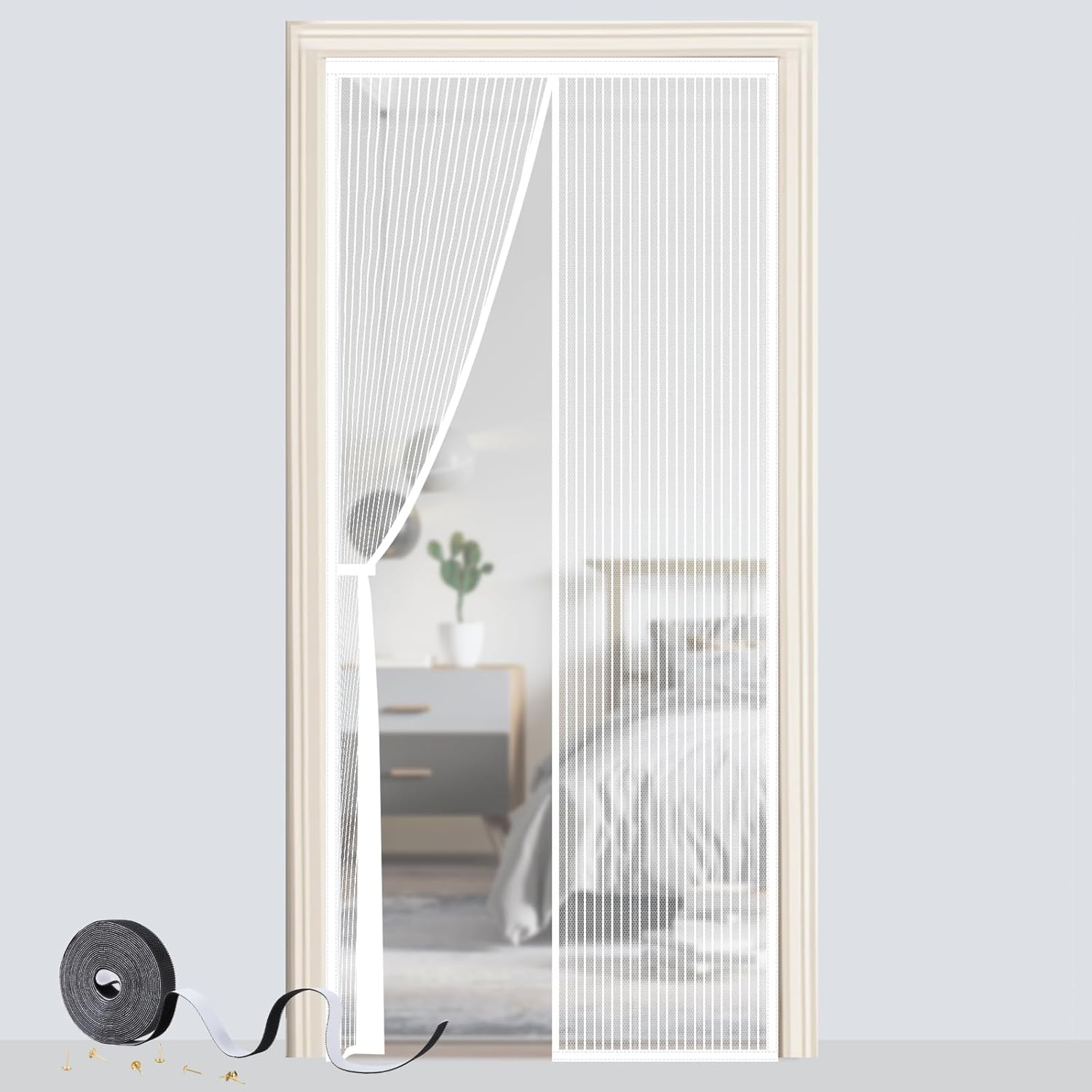 Magnetic Door Screen 90 x 210 cm, SMALUCK Heavy Duty Fly Door Screen Mesh with P...