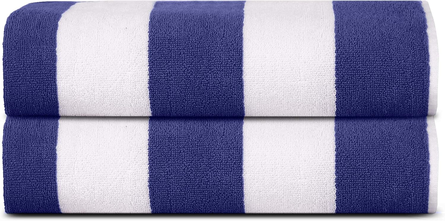 SweetNeedle Beach Towels for Adults, Special Pack of 2 Towels in Royal Blue-Whit...