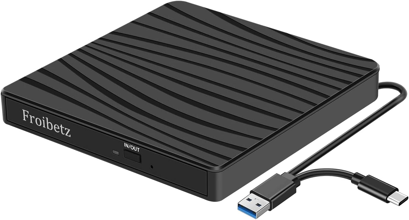 Froibetz CD DVD Drive for Laptop Type-C USB 3.0 CD Player for Laptop DVD CD Burn...