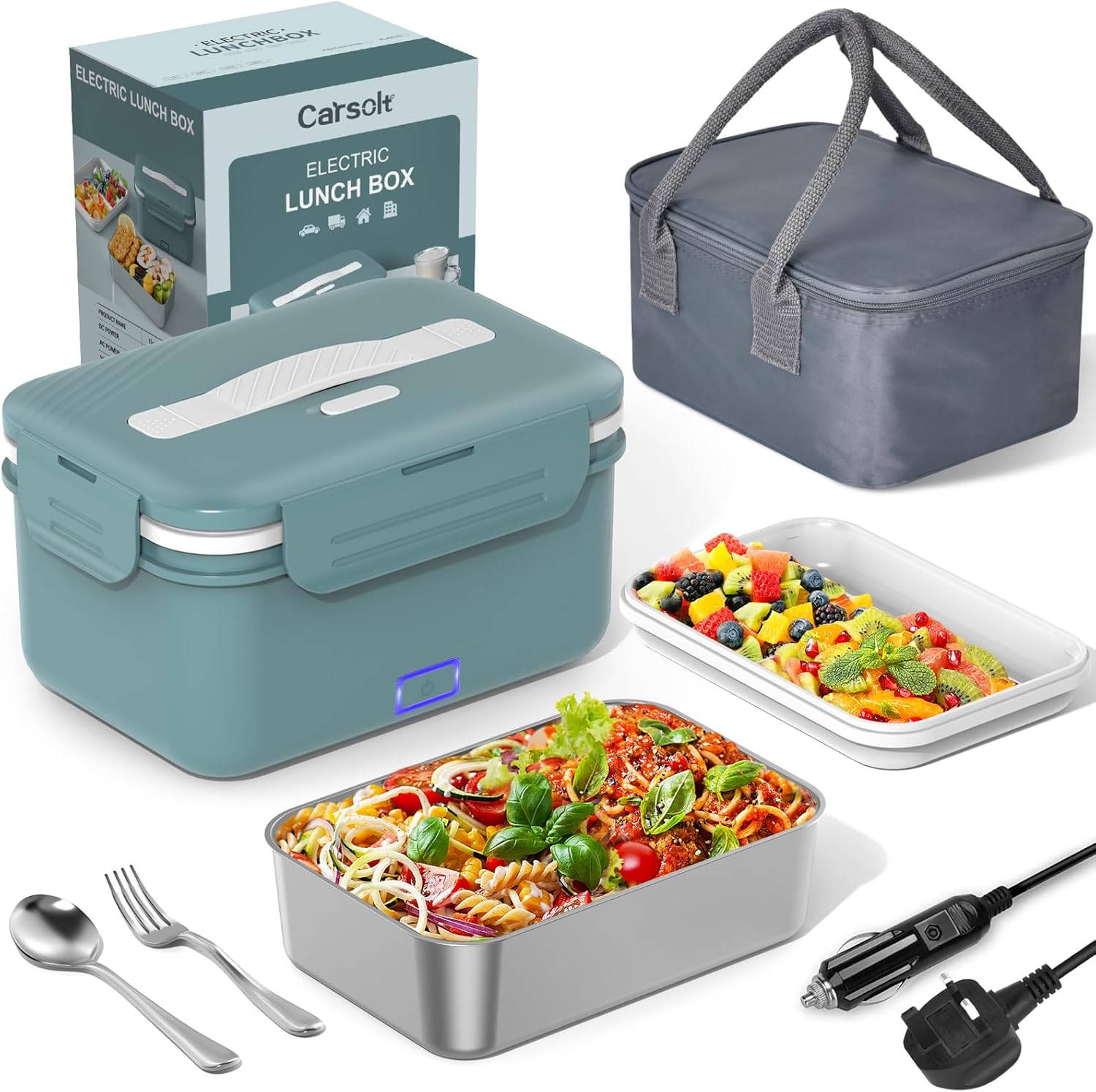 Carsolt Electric Lunch Box Adults with Insulated Lunch Bag, 100W Quick Heating F...