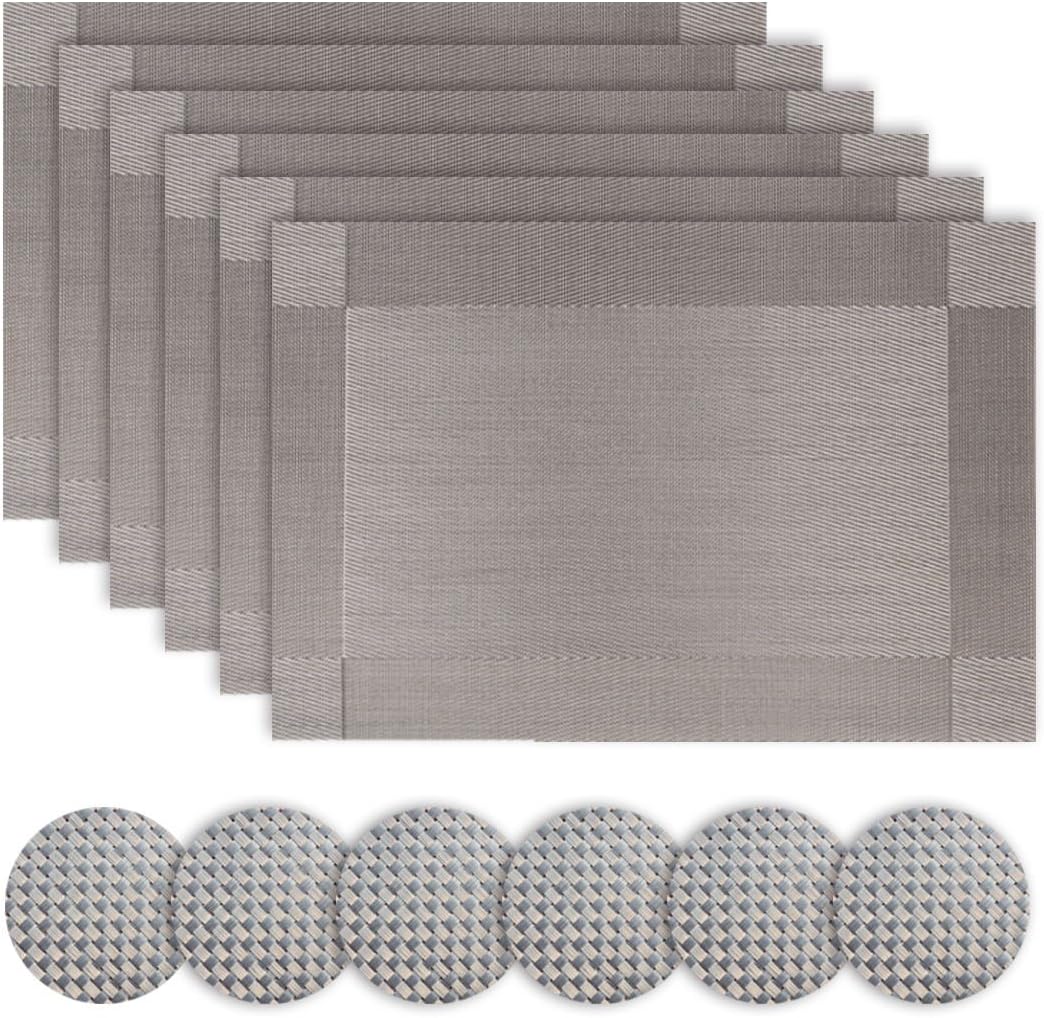 Homcomodar Silver Table Place Mats and Coasters Sets of 6 (Grey) 6pc placemats a...