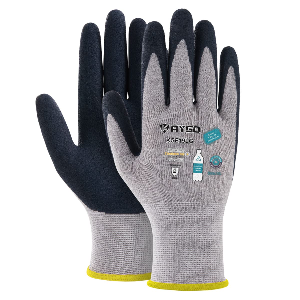 KAYGO Latex Coated Work Gloves for Men Breathable, 3 Pairs Recycled Polyester Ga...