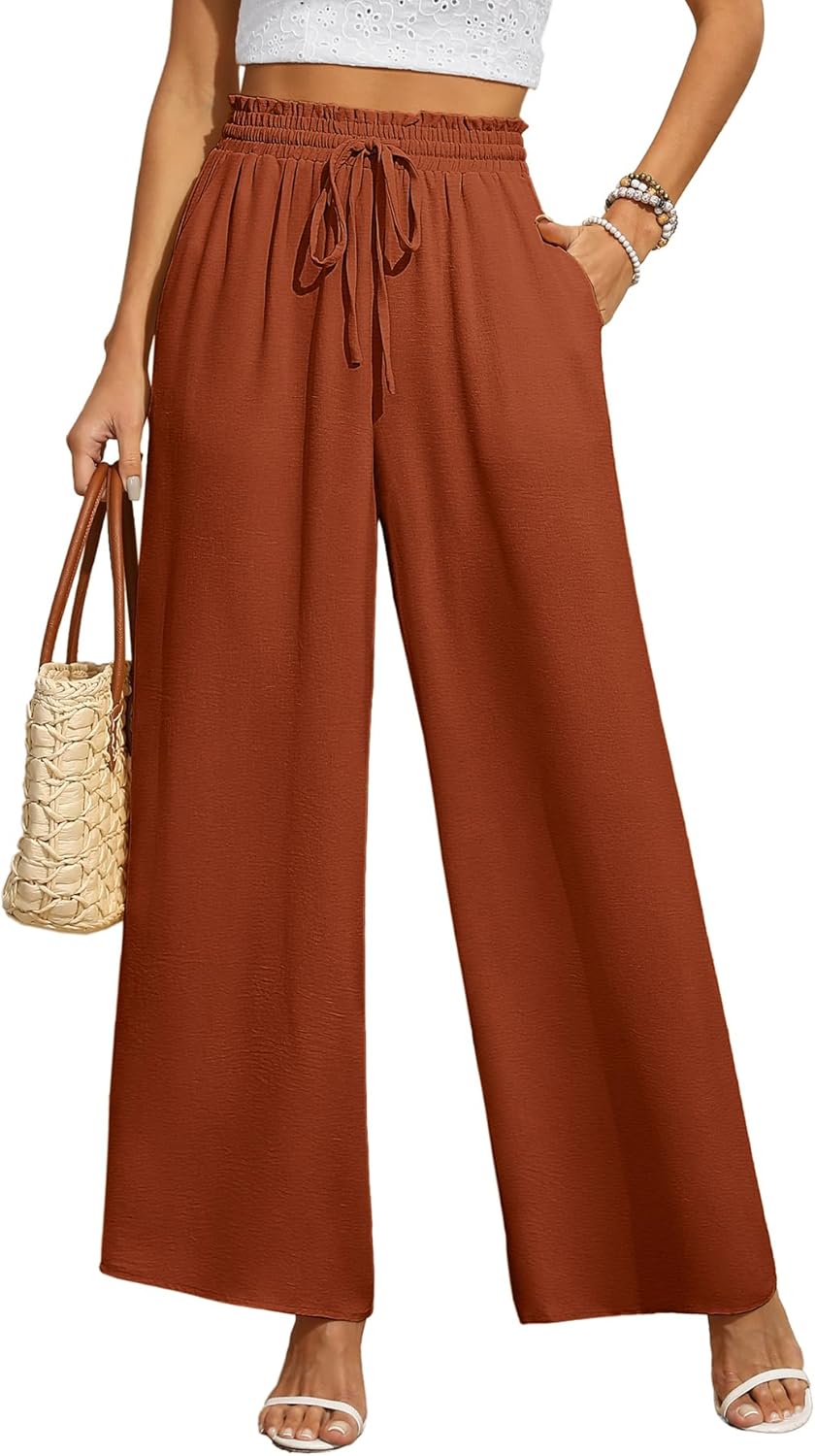 BEIGAI Women Trousers Elasticated High Waist Wide Leg Pants with Pockets Ladies...