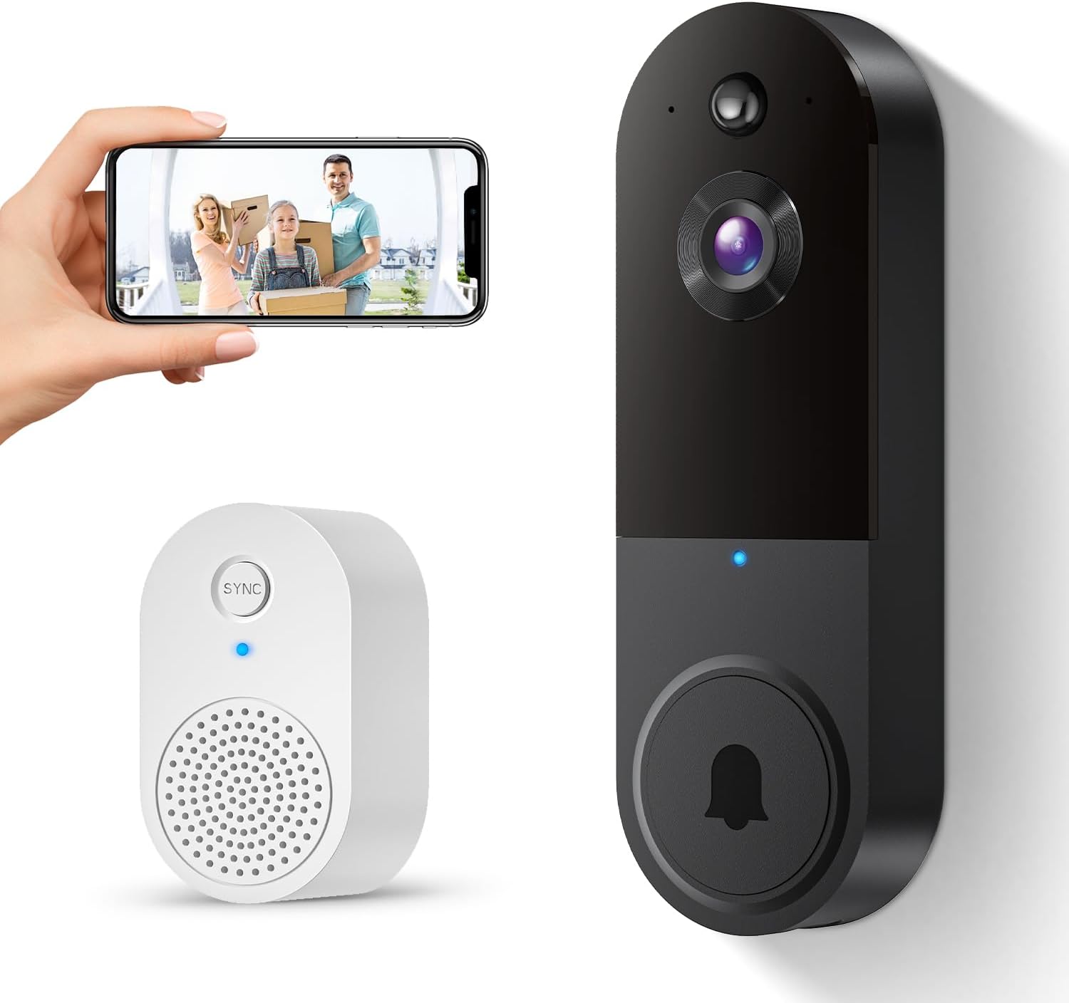 SUNNYJANE 1080P Wireless Video Doorbell Camera with Ring Chime, Smart AI Human D...