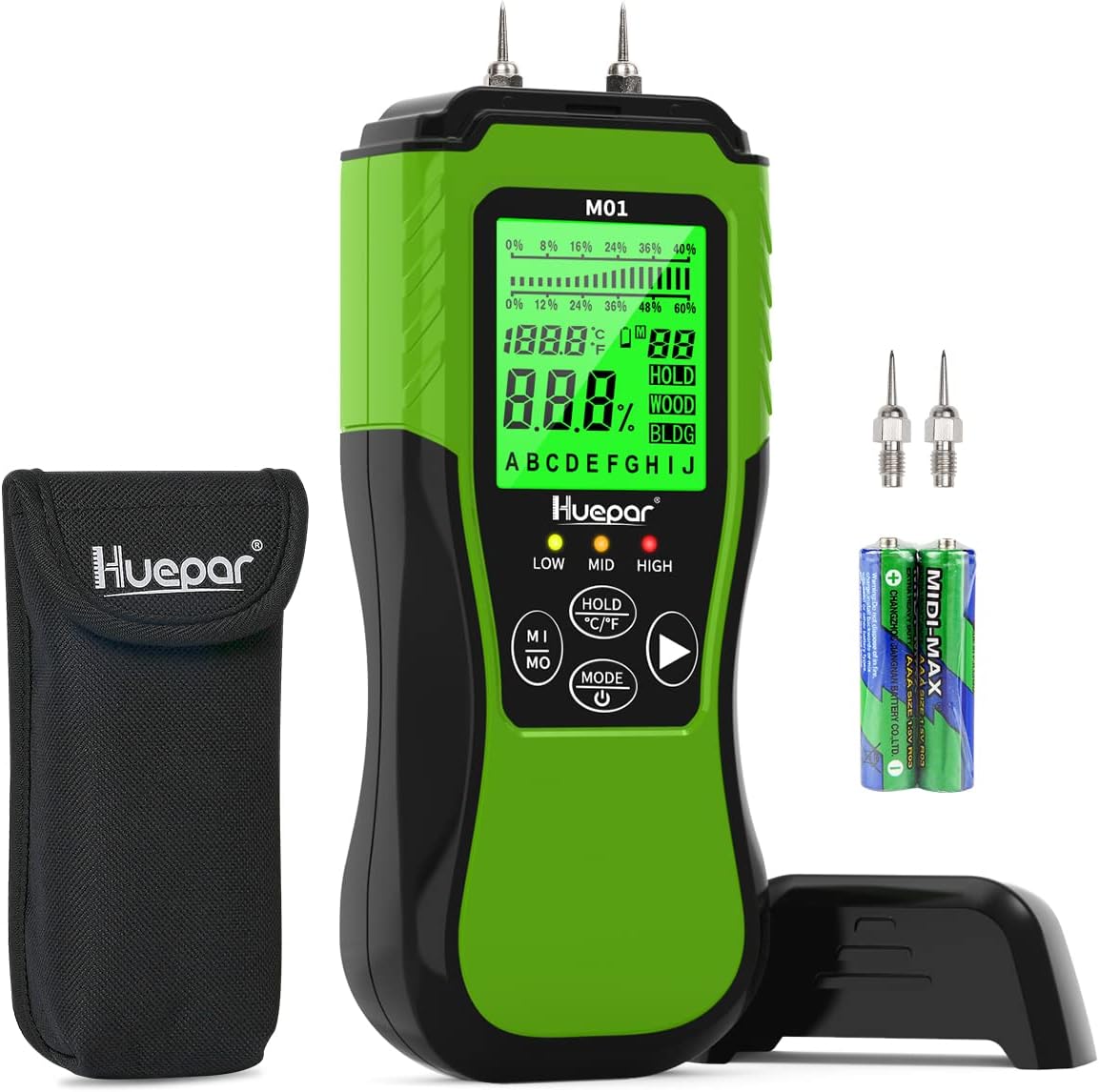 Huepar Firewood Moisture Meter, Special Wood Moisture Tester with Pin-Type Techn...