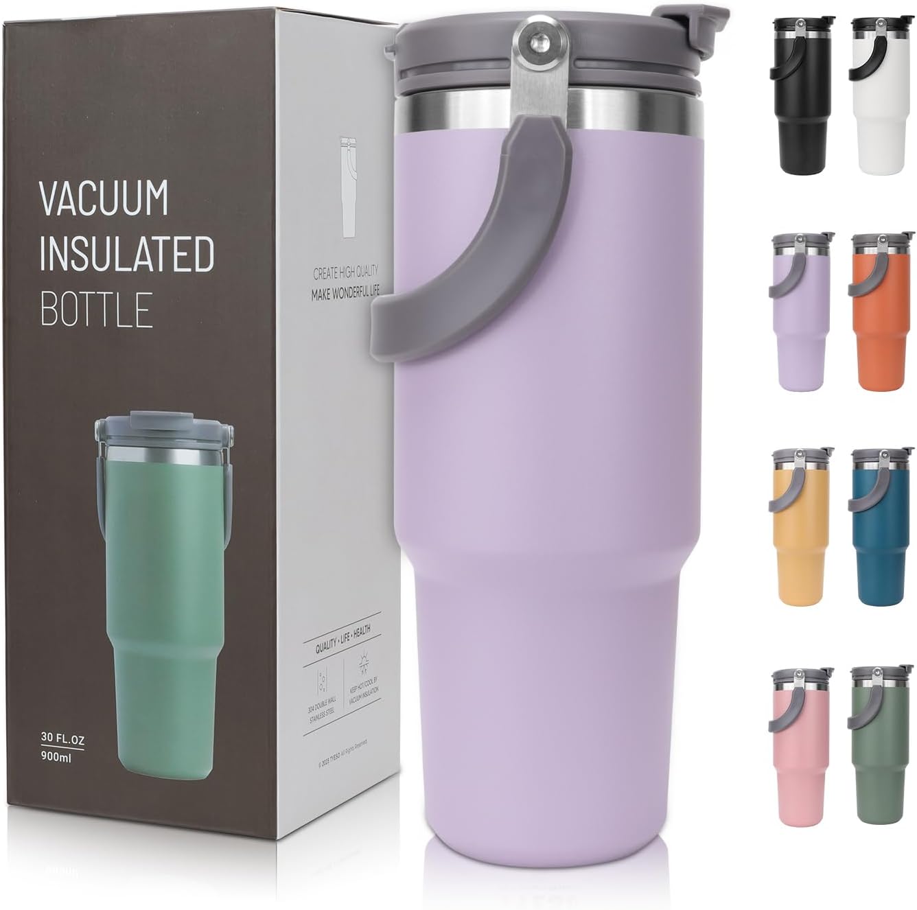 Riley Joy Travel Mug with Handle 30oz Double Wall Stainless Steel Insulated Tumb...