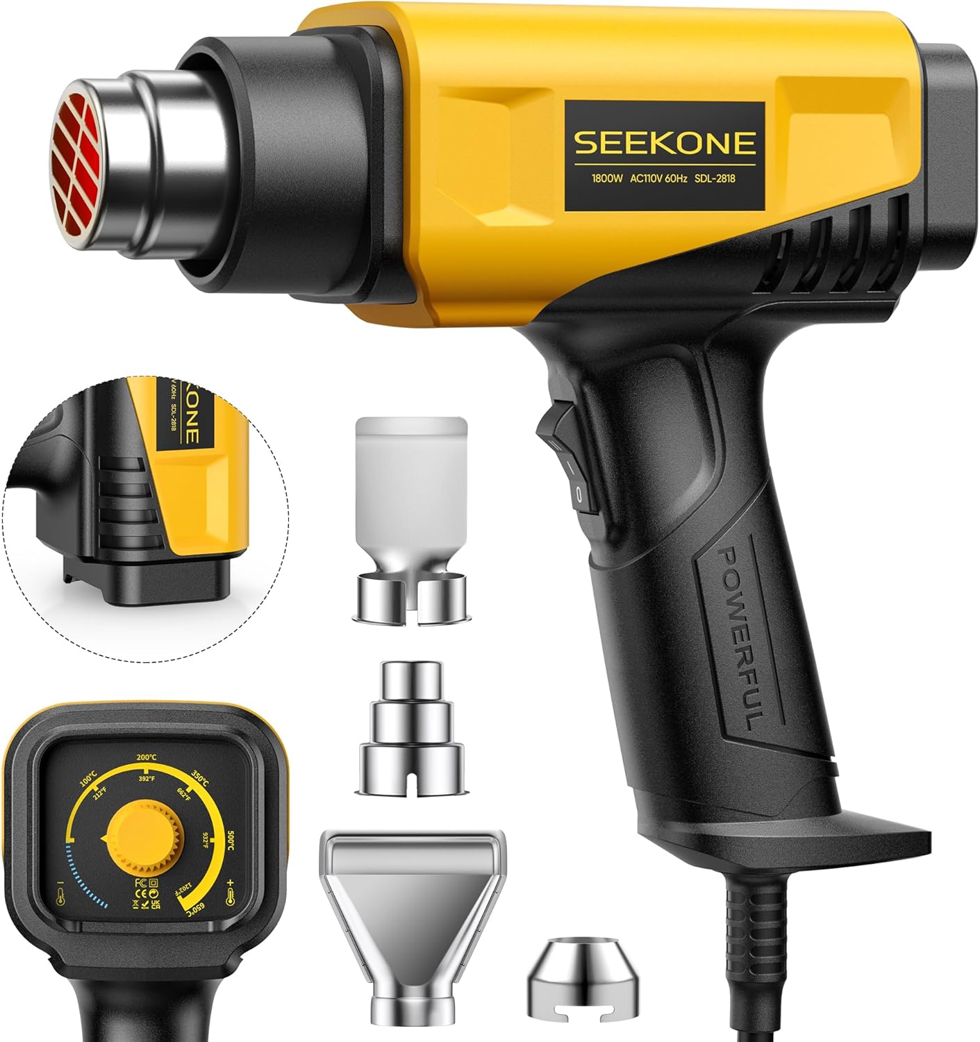 SEEKONE Heat Gun 2000W Hot Air Gun with Adjustable Temperature 50-650℃ and Dual...
