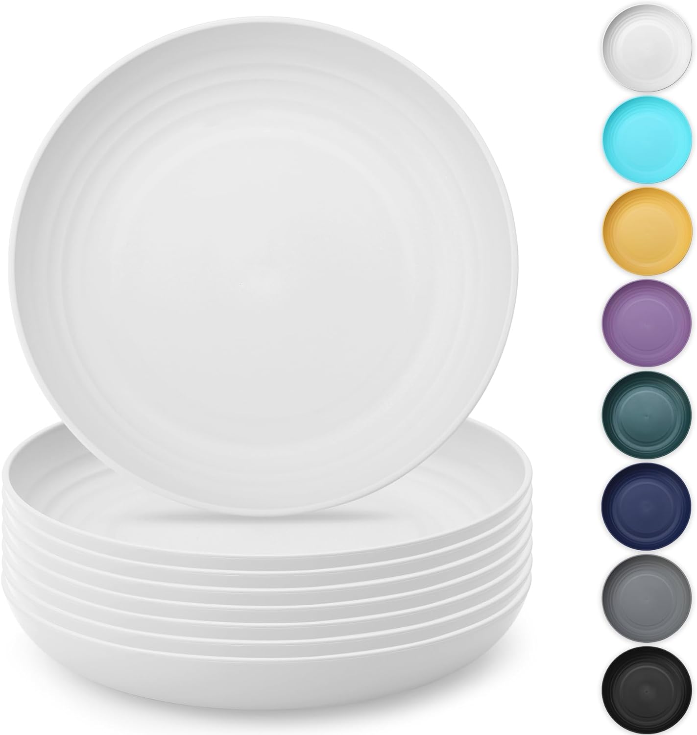 Kyraton Large Deep Plastic Plates 8 Pieces, 9 Inch Dinner Plates, Unbreakable an...