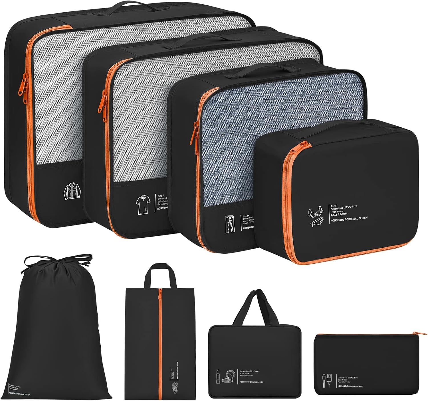 Homsorout Travel Packing Cubes with Labels 8 Pack - Lightweight Suitcase Organis...