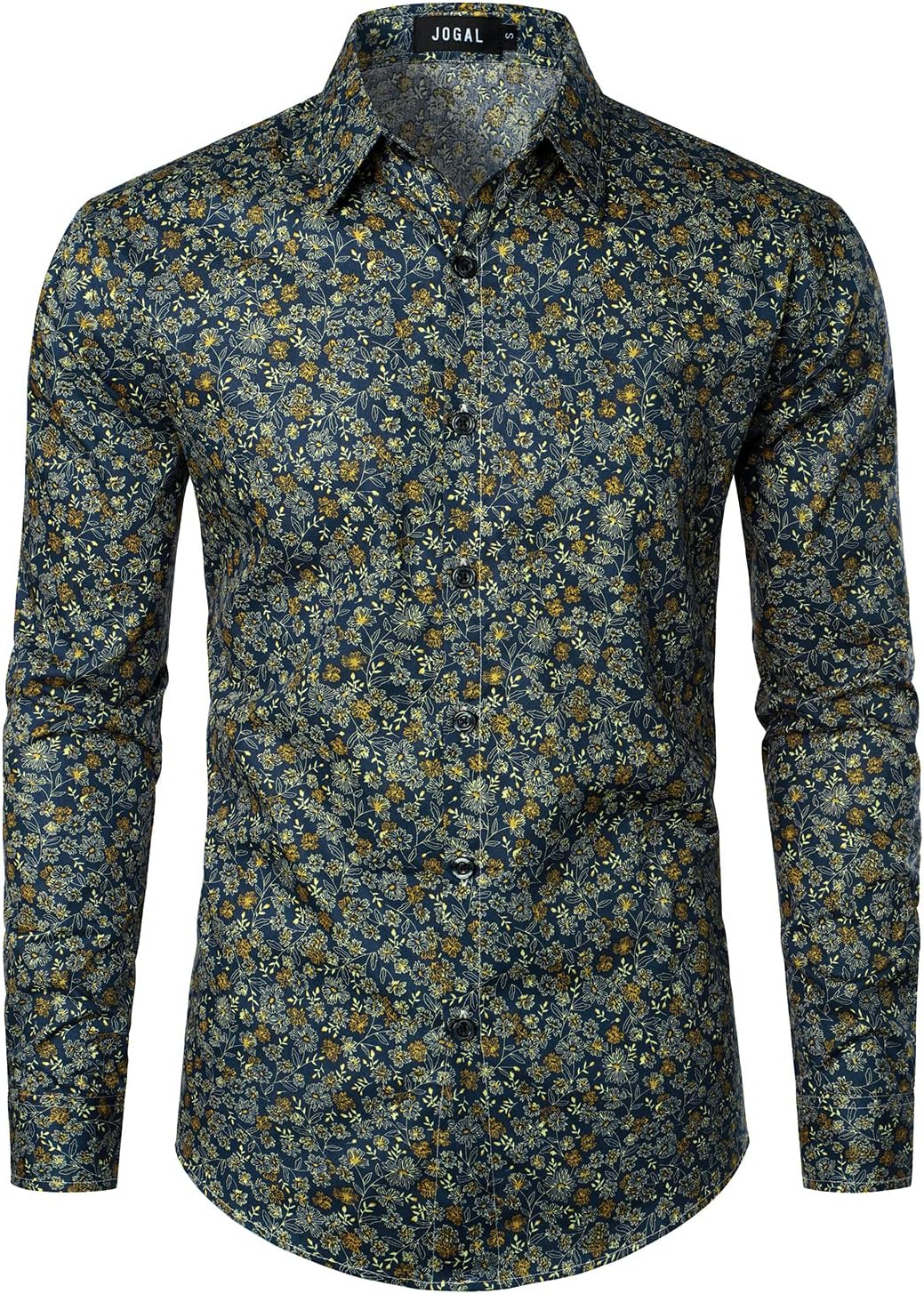 JOGAL Mens Regular fit Floral Dress Shirt Long Sleeve Printed Casual Button Down...