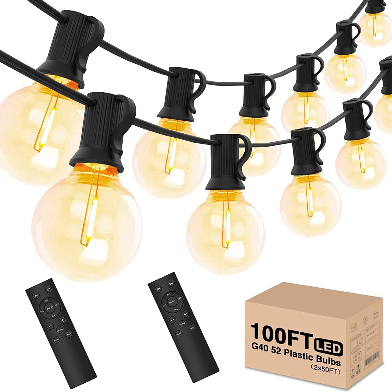 Yuucio Outdoor String Lights Dimmable 100FT, 30M LED Festoon Lights with Remote...