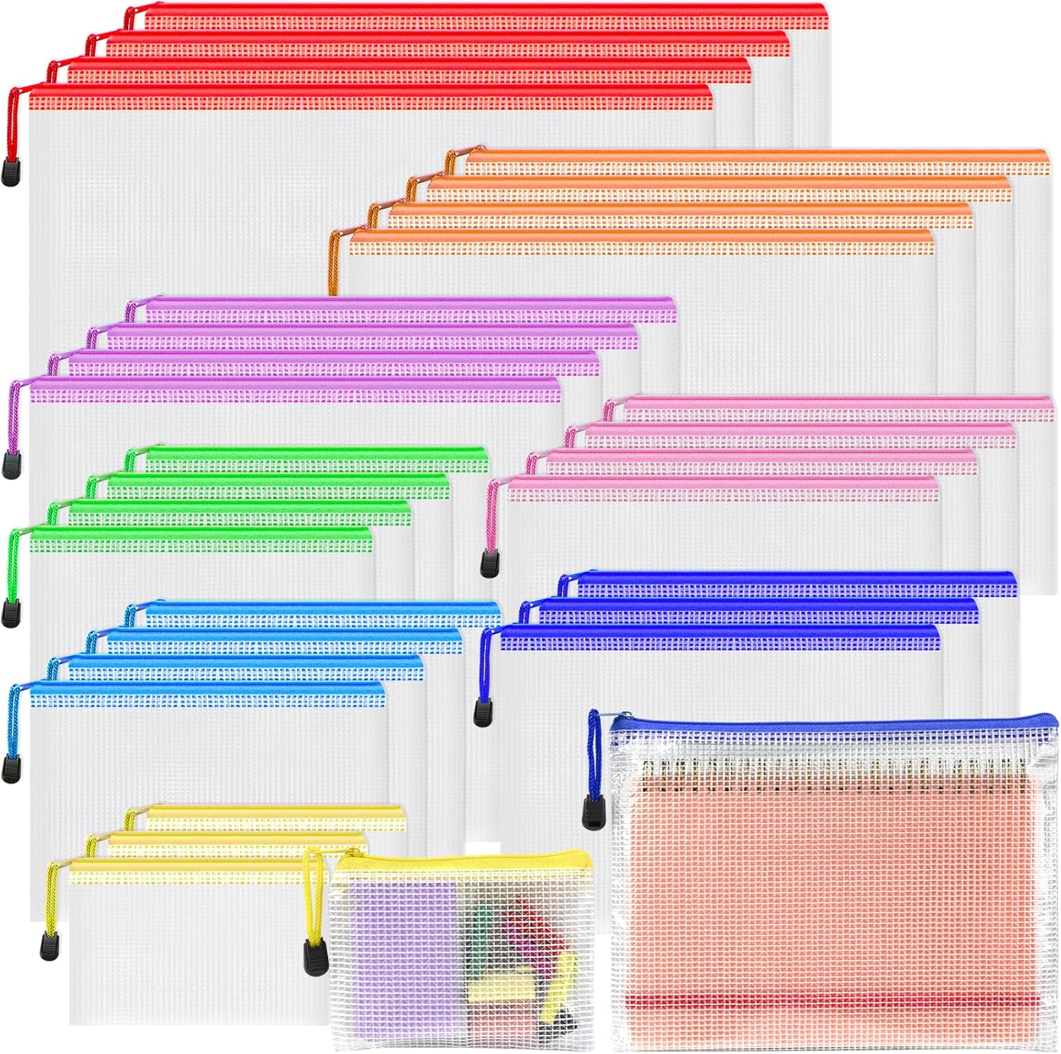 32PCS Plastic Zip Wallets, 8 Sizes Mesh Zipper Bags Plastic Folders, Waterproof...