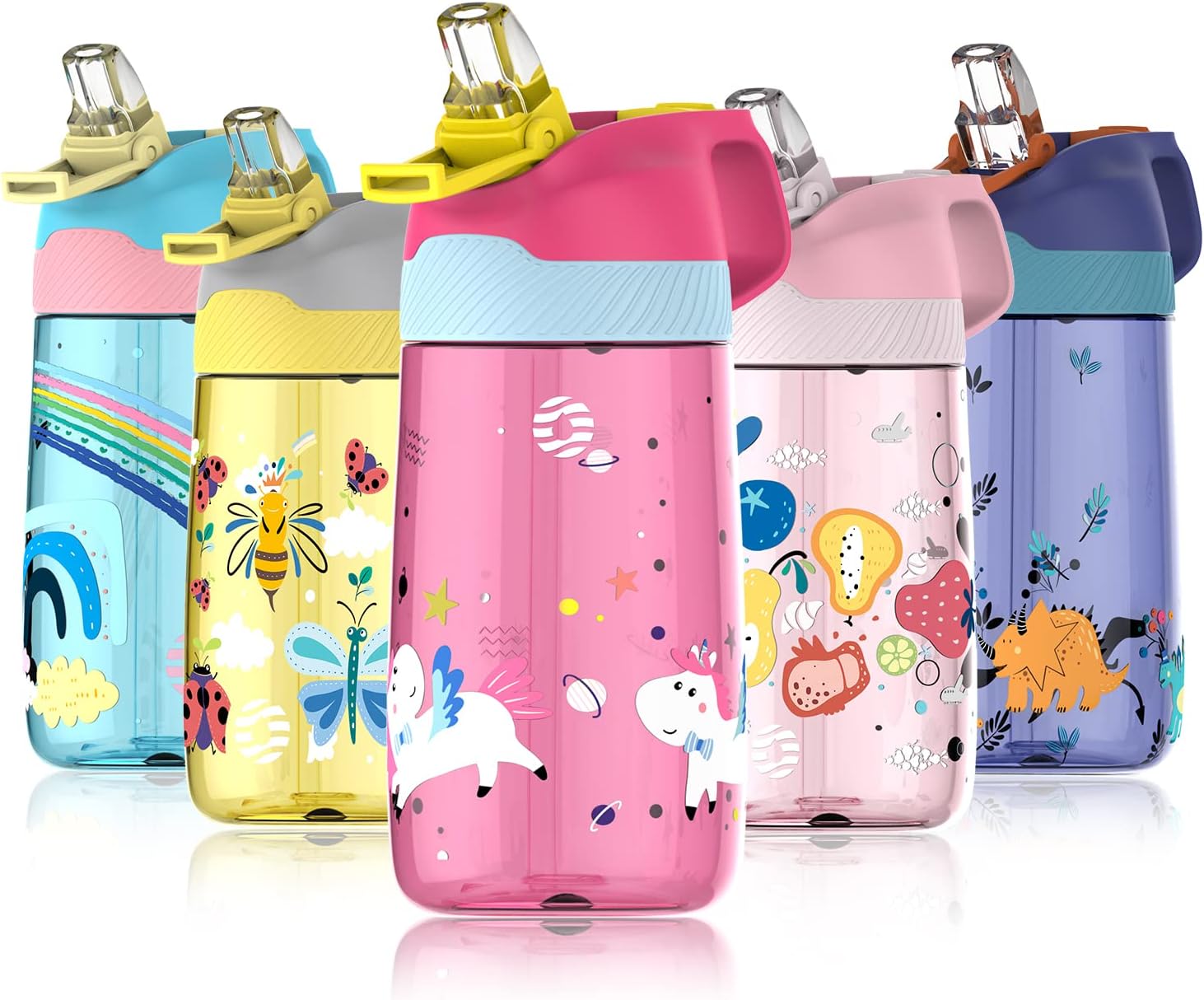 Fjbottle Kids Water Bottle with Straw, BPA Free Leak Proof 450ml Drinking Bottle...