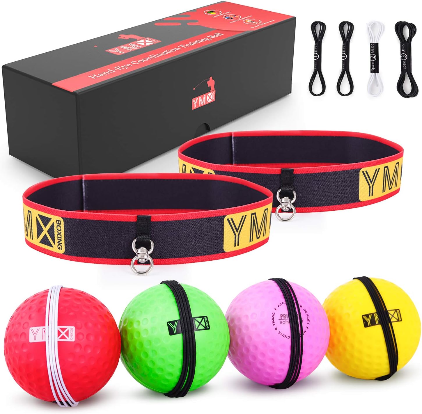 YMX BOXING Ultimate Training Ball Set - 4 Reaction Ball Plus 2 Adjustable Headba...
